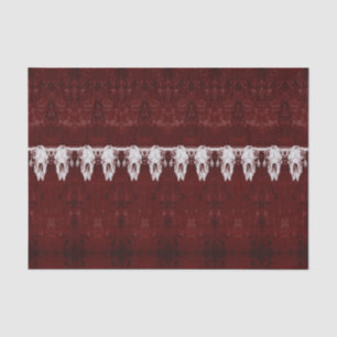 Papel De Seda Vintage Tribal Patterno Burgundy Red Bull Crânio