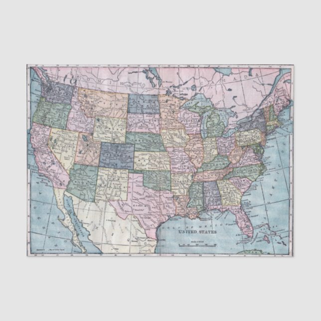 Papel De Seda Vintage USA Map (Frente )