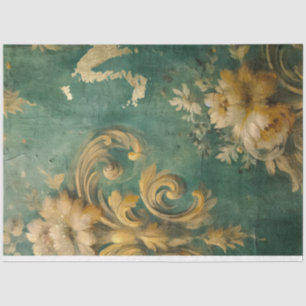 Papel De Seda Vintage verde esmeralda do ornamento barroco de ou