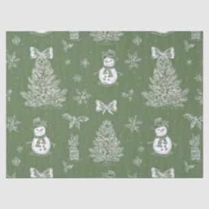 Papel De Seda Vintage Verde Salvia Toile de Natal de Inverno (3)