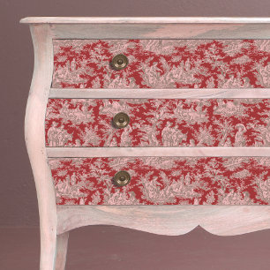 Papel De Seda Vintage Vermelho Rosa Floral Toile de Jouy