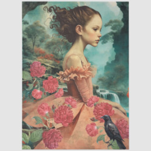 Papel De Seda Vintage Victorian Girl Raven & Red Cabbage Rosas