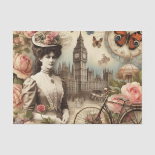 Papel De Seda Vintage Victorian Lady and Bicycle Collage