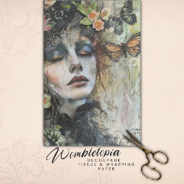 Papel De Seda Vintage Victorian Lady e Butterfly Ephemera