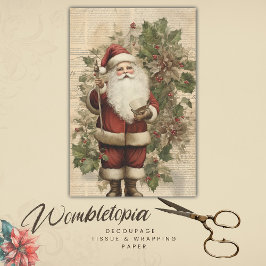 Papel De Seda Vintage Victorian Santa Claus Script Decoupage