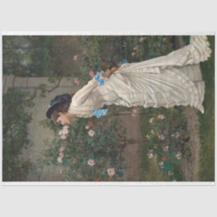 Papel De Seda Vintage Victorian Woman Cheirando a Rosa