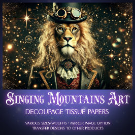 Papel De Seda Vintage Vitoriana Steampunk Fantasy Lion Decoupage