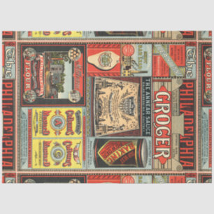Papel De Seda Vintage Vitoriian Era Grocery Comida Anúncios Deco