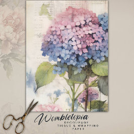Papel De Seda Vintage Watercolor Blue Pink Hydrangea Decoupage