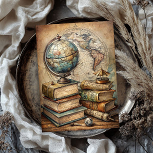 Papel De Seda Vintage Watercolor — Globo dos Livros do Mundo