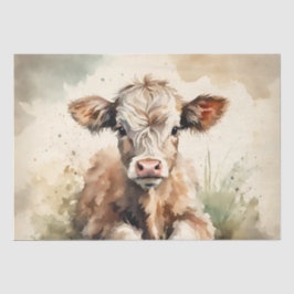 Papel De Seda VIntage Watercolor Highland Calf decoupage 10"x15"