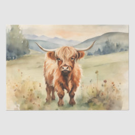 Papel De Seda VIntage Watercolor Highland Calf decoupage 10"x15"