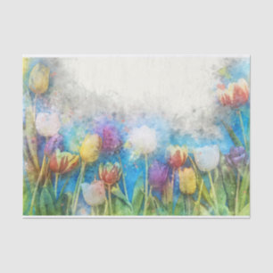 Papel De Seda Vintage Watercolor Tulip Flower Páscoa