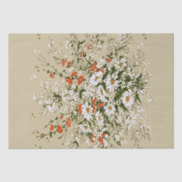 Papel De Seda Vintage Watercolor Wildflower Daisy Buquê Beige