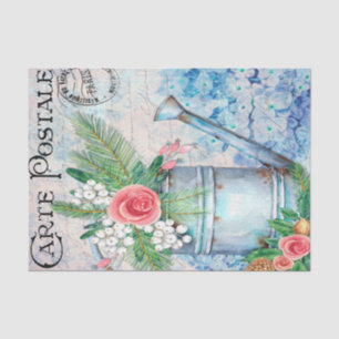 Papel De Seda Vintage Watering pode Cheio de flores em francês