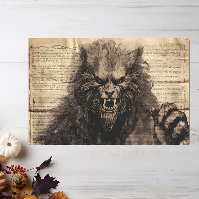 Papel De Seda Vintage Werewolf Halloween Decoupage (Criador carregado)