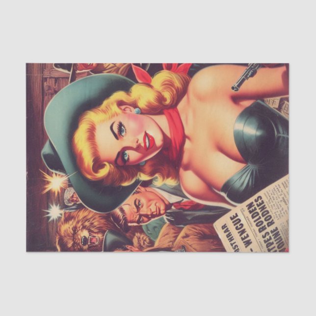 Papel De Seda Vintage Western Pulp Girl (Frente )