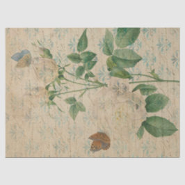 Papel De Seda Vintage White Rose e Butterfly Decoupage