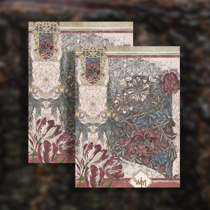 Papel De Seda Vintage William Morris Burgundy Collage Decoupage