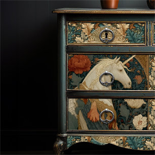 Papel De Seda Vintage William Morris Inspirou Unicorn Floral