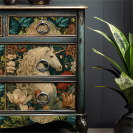 Papel De Seda Vintage William Morris Style Art Nouveau Unicorn