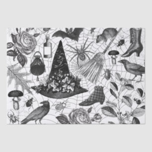 Papel De Seda Vintage Witch Floral Halloween Ephemera