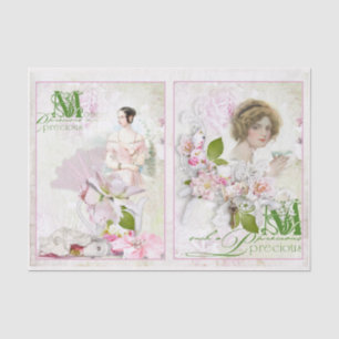 Papel De Seda Vintage Woman Floral Cor-de-Rosa Butterfly Lace De