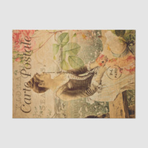 Papel De Seda Vintage Woman in Countryside Floral Flowers French