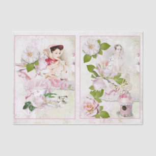 Papel De Seda Vintage Woman Tea Pink Floral House Decoupage