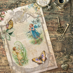 Papel De Seda Vintage Woodland Fairies & Butterflies Decoupage
