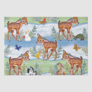 Papel De Seda Vintage Woodland Fawn Bunny Duck Puppy Child Baby