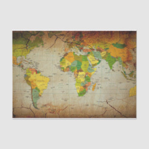 Papel De Seda Vintage World Map Tissue Paper