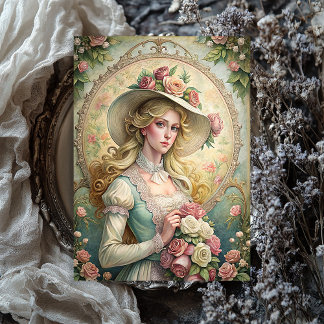 Papel De Seda Vintagem aquática Mulher vitoriosa com rosas rosa