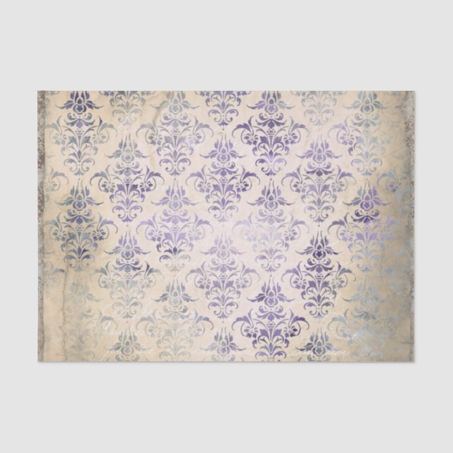 Papel De Seda Vintagem de Damasco Roxo Distante (Frente )