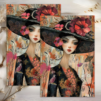 PAPEL DE SEDA VINTAGEM DE GAROTA DE FASHÃO