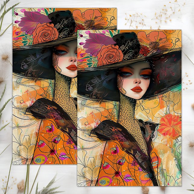 PAPEL DE SEDA VINTAGEM DE GAROTA DE FASHÃO (VINTAGE FASHION WOMAN DECOUPAGE TISSUE PAPER)