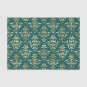 Papel De Seda Vintagem Dourada e Teal