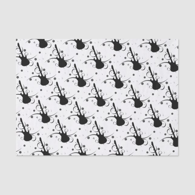 Papel De Seda Violão Elétrico Negro com Padrão Floral (Frente )