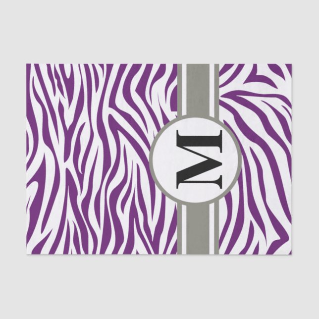 Papel De Seda Violeta africana Safari Zebra com monograma (Frente )