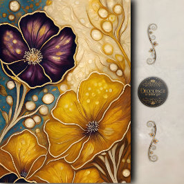 Papel De Seda Violeta Dourada Flor de Decoupagem