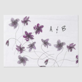 Papel De Seda Violetas Silvestres Aquarela Monograma Pintado à M