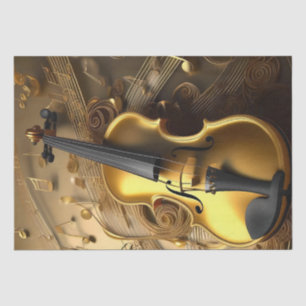 Papel De Seda Violina Dourada Vintage Nos Cordos Musicais Dourad