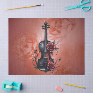 Papel De Seda Violino preto gótico com rosas vermelhas