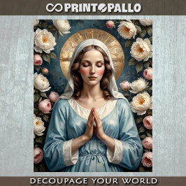 Papel De Seda Virgem Maria cercada por flores rezando por você