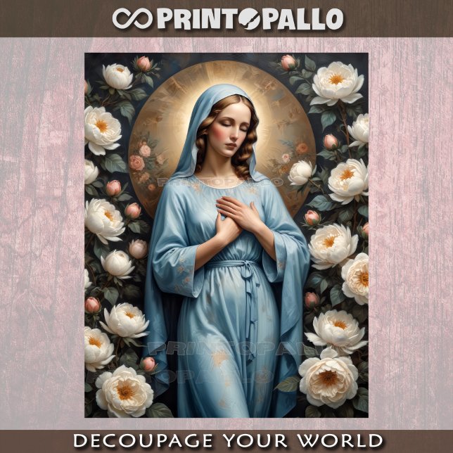 Papel De Seda Virgem Maria com flores reze por nós  (Criador carregado)