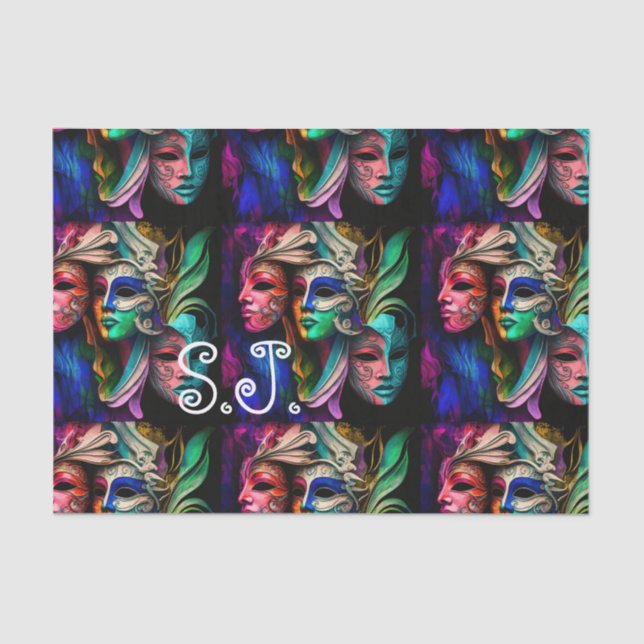 Papel De Seda Visões vibrantes de máscaras venezianas (Frente )