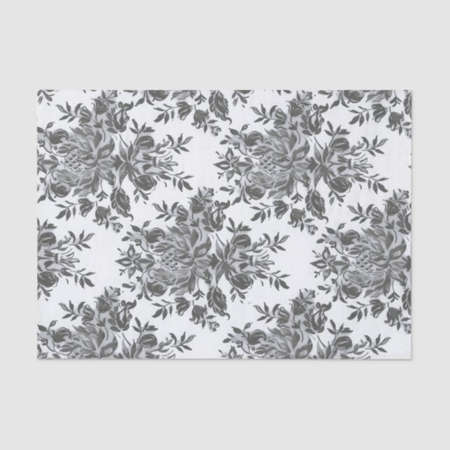 Papel De Seda Vitoriano de Colagem Floral Branca Negra Antiquada (Frente )