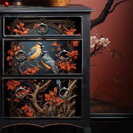 Papel De Seda Vitoriano Finches estilo Lacquer Japonês Decoupage