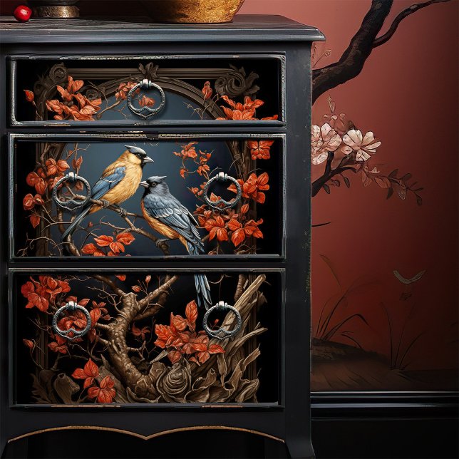 Papel De Seda Vitoriano Finches estilo Lacquer Japonês Decoupage (Criador carregado)