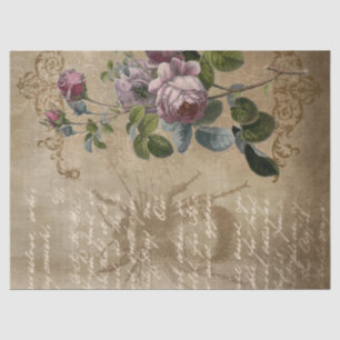 Papel De Seda Vitoriano - Rosas roxas e besouro